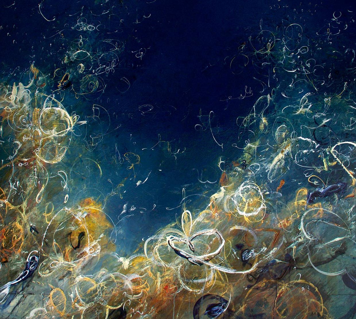Michael Schultheis painting of ocean shore made of mathematical imagery